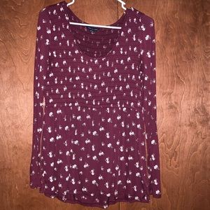 long sleeve, flower print shirt, size m